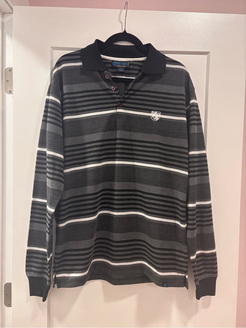 Men's Long Sleeve Striped Polo Shirt - Black & Gray